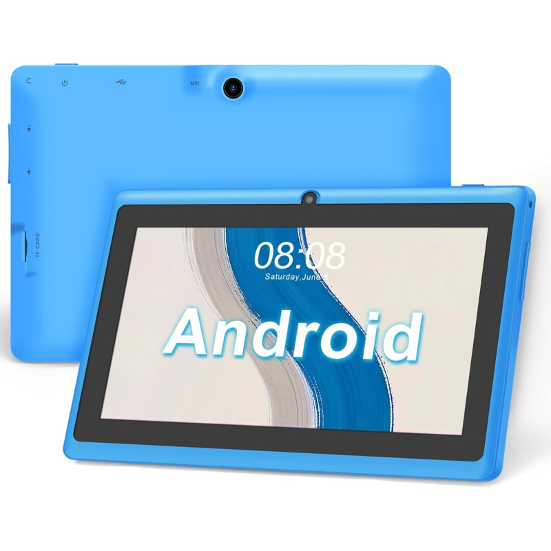 Tablette 7 pouces android, double caméras, wifi, bleutooth, azur