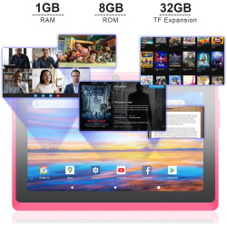 Tablette 7 pouces android, double caméras, wifi, bleutooth, azur