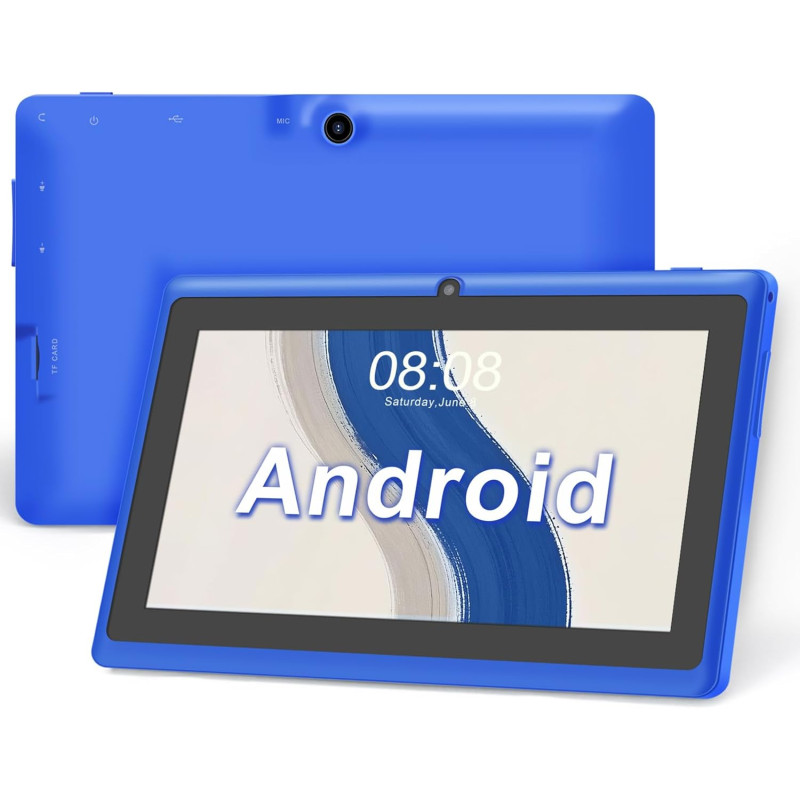 Tablette 7 pouces android, double caméras, wifi, bleutooth, bleu