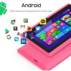 Tablette 7 pouces android, double caméras, wifi, bleutooth, rose