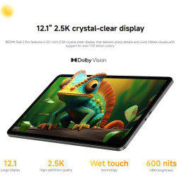 Xiaomi rougemi pad 2 protablette,gris,6go + 128 go,écran 12,1 pouces 120hz 2,5k lcd 12000 mah batterie longue durée avec chargeu