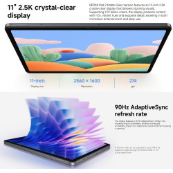 Xiaomi rougemi pad 2 enfants edition wifi tablette gris 11" 2.5k 90hz 4+128go écran anti-éblouissement 9000 mah 18w charge rapid