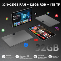 Tablette Android 16,tablette 11 pouces,32 Go + 128 Go extensible à 1 To, pack productivité avec housse clavier, stylet, processe
