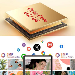 Tablette android tablette 10 pouces, 64 go rom + 2 to tf extensible, octa-core 2.0 ghz, gemini ai, gms certification, 5wifi, 5mp