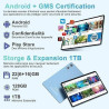 Tablette Android 10 Pouces avec Gemini AI, 22GoRAM + 128 Go ROM (Extensible Jusqu'à 2 To), WiFi 6, 8000 mAh, Widevine L1, Octa-C