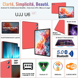 Android tablette 10 pouces 64go rom + 2to tf, gemini ai, face id,octa-core 2.0 ghz, 1080 * 800 fhd ips, veille extra longue, 5g 