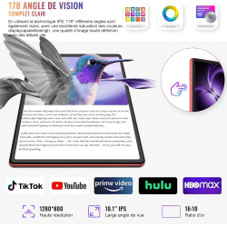 Android tablette 10 pouces 64go rom + 2to tf, gemini ai, face id,octa-core 2.0 ghz, 1080 * 800 fhd ips, veille extra longue, 5g 