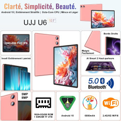 Android Tablette 10 Pouces 64Go ROM (2To TF), Gemini AI, Octa-Core, 1280*800 FHD IPS, 5MP+8MP, Veille Extra Longue, 5G WiFi, Wid