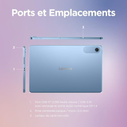 Lenovo tab - tablette tactile 10.1'' wuxga (mediatek helio g85, 8coeurs, ram 4go, 64go emmc 5.1, android 14, wifi5 + bleutooth) 