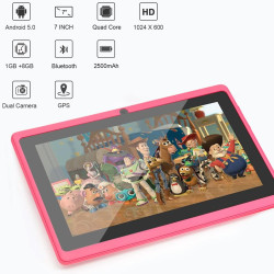 7 pouces tablette tactile, android 5.0 quad core tablet pc, 1go ram 8go rom, double caméras, wifi, bleutooth, bleu