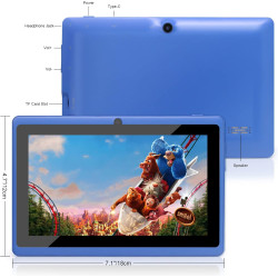 7 pouces tablette tactile, android 5.0 quad core tablet pc, 1go ram 8go rom, double caméras, wifi, bleutooth, bleu