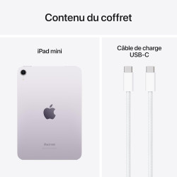 Apple iPad Mini (A17 Pro) : Écran Liquid Retina 8,3 Pouces, 512 Go, Wi-FI 6E, caméras Avant/arrière 12 Mpx, Touch ID, autonomie 