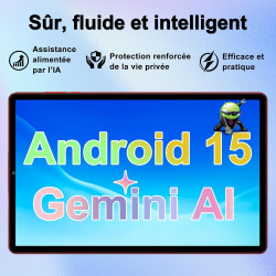 Android 15 Tablette 10 Pouces avec Gemini AI, 30 Go RAM + Extensible Jusqu'à 2 to ROM, Widevine L1, Octa-Core, 5G WiFi, 6000 mAh