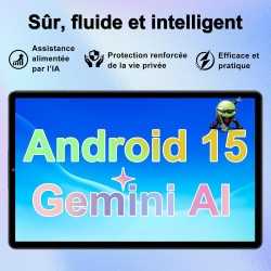 Android 15 Tablette 10 Pouces avec Gemini AI, 30 Go RAM + Extensible Jusqu'à 2 to ROM, Widevine L1, Octa-Core, 5G WiFi, 6000 mAh