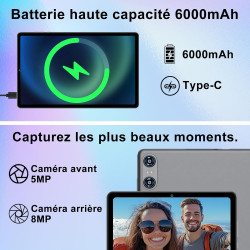 Android 15 Tablette 10 Pouces avec Gemini AI, 30 Go RAM + Extensible Jusqu'à 2 to ROM, Widevine L1, Octa-Core, 5G WiFi, 6000 mAh
