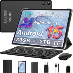 Android 15 Tablette 10 Pouces avec Gemini AI, 30 Go RAM + Extensible Jusqu'à 2 to ROM, Widevine L1, Octa-Core, 5G WiFi, 6000 mAh