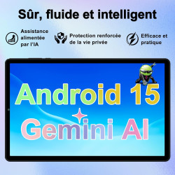 Android 15 Tablette 10 Pouces avec Gemini AI, 30 Go RAM + Extensible Jusqu'à 2 to ROM, Widevine L1, Octa-Core, 5G WiFi, 6000 mAh