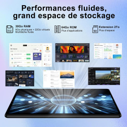 Android 15 Tablette 10 Pouces avec Gemini AI, 30 Go RAM + Extensible Jusqu'à 2 to ROM, Widevine L1, Octa-Core, 5G WiFi, 6000 mAh