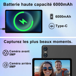 Android 15 Tablette 10 Pouces avec Gemini AI, 30 Go RAM + Extensible Jusqu'à 2 to ROM, Widevine L1, Octa-Core, 5G WiFi, 6000 mAh