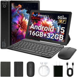 Android 15 tablette 10 pouces avec 32 go rom+1 to tf, 5000 mah, wifi 6, bleutooth 5.4, tablette tactile avec étuis de protection