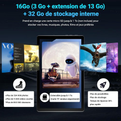 Android 15 tablette 10 pouces avec 32 go rom+1 to tf, 5000 mah, wifi 6, bleutooth 5.4, tablette tactile avec étuis de protection