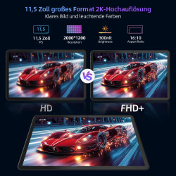 Tablette 11 Pouces, Android 15 Tablette avec 30GO RAM+128GO ROM+1 to TF, 8400 mAh, 2K, 8MP+13MP, Tablette Tactile avec étuis de 