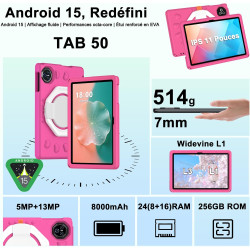 Tablette 11 Pouces Android 15, 24Go+256Go/2To, Octa-Core, Gemini AI/Widevine L1, 8000 mAh, 13MP+5MP, Boîtier Métallique, Grande 