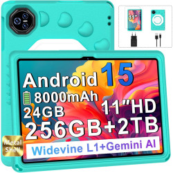 2026 Tablette Android 15 avec EVA Silicone É‌tui Protection, 24Go+256Go/2To, Tablette 11 Pouces Octa-Core, Gemini AI/Widevine L1