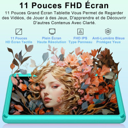 2026 Tablette Android 15 avec EVA Silicone É‌tui Protection, 24Go+256Go/2To, Tablette 11 Pouces Octa-Core, Gemini AI/Widevine L1