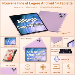 2026 Tablette Android - 10.1 Pouces, 128Go + TF 1To,22Go RAM(6+16) Écran IPS HD, Octa-Core 8000mAh, WiFi 5G, Caméra 8MP+5MP, Cor