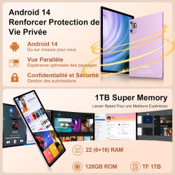 2026 Tablette Android - 10.1 Pouces, 128Go + TF 1To,22Go RAM(6+16) Écran IPS HD, Octa-Core 8000mAh, WiFi 5G, Caméra 8MP+5MP, Cor