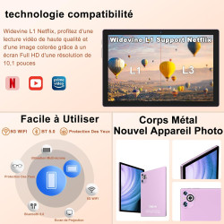 2026 Tablette Android - 10.1 Pouces, 128Go + TF 1To,22Go RAM(6+16) Écran IPS HD, Octa-Core 8000mAh, WiFi 5G, Caméra 8MP+5MP, Cor