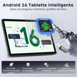 11 Pouces Tactile Android 16 Tablette avec Gemini AI,T7250 Octa-Core|24Go RAM+256Go ROM(TF 2To)|16MP+8MP|1920x1200 IPS HD Displa