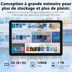 Raemond 10 Pouces Android 15 Tablette avec Clavier, 24GB RAM + 128GB ROM (TF 1To), T615 Octa-Core, 1280x800 écran IPS HD,WiFi 6,