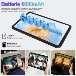 Android 15 Tablette 10 Pouces avec Gemini AI, 22Go RAM+ 128Go ROM(Extension de 2To), Octa-Core, WiFi 6 BT 5.0, Widevine L1, 6000