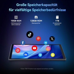 Tablet 10 inch Android Tablet Octa Core 10 GB RAM 128 GB ROM 1280 * 800 HD IPS Touchscreen Dual Kamera WiFi 6 BT 5.3 5000 mAh Ak