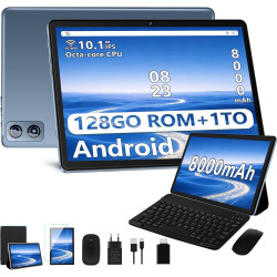 Tablette Android, 10.1" FHD - Coque en Métal, 【22Go RAM】+ 128Go ROM/TF 1To, Widevine L1, 8000mAh, Tablette Tactile Caméra 5+8MP,