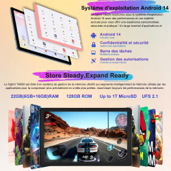 Tablette Android, 10.1" FHD - Coque en Métal, 【22Go RAM】+ 128Go ROM/TF 1To, Widevine L1, 8000mAh, Tablette Tactile Caméra 5+8MP,