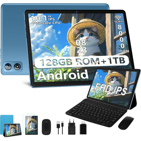 Tablette Android, 10.1" FHD - Coque en Métal, 【22Go RAM】+ 128Go ROM/TF 1To, Widevine L1, 8000mAh, Tablet Tactile Caméra 5+8MP,+ 