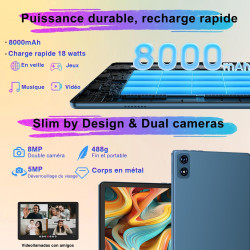Tablette Android, 10.1" FHD - Coque en Métal, 【22Go RAM】+ 128Go ROM/TF 1To, Widevine L1, 8000mAh, Tablet Tactile Caméra 5+8MP,+ 