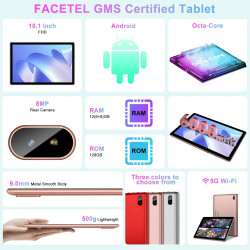 FACETEL Tablette Android avec 5G Wi-FI 6 et Gemini AI, 28 GO ROM (Extensible Jusqu'à 1 to),Tablette Tactile avec Widevine L1,Oct