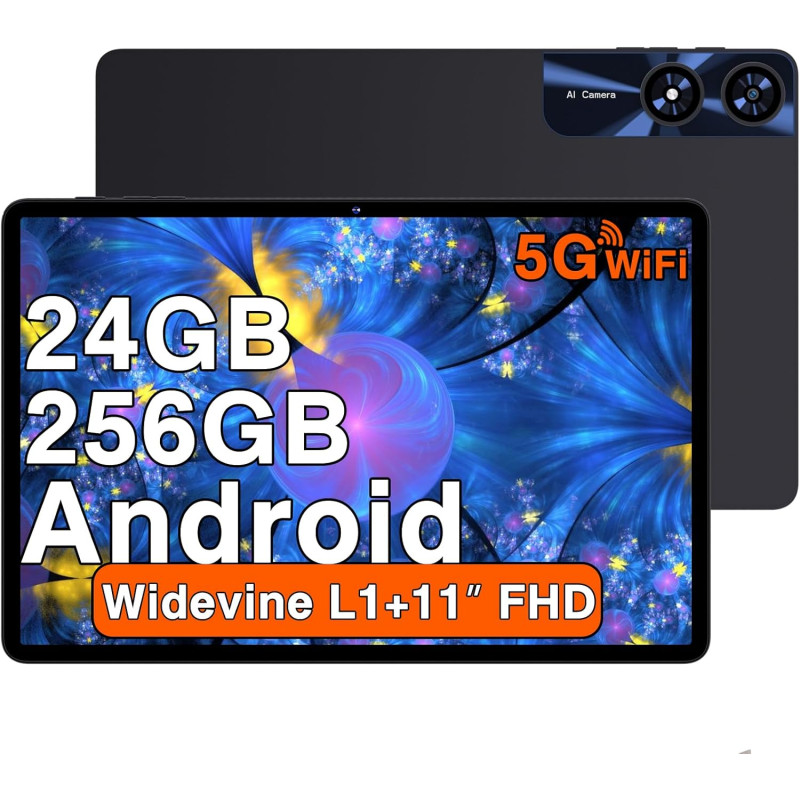2026 nouvelle tablette android tablette 11 pouces avec 256go rom(2to tf), 24 go ram, octa-core, 2.0ghz, 5g wifi 6, widevine l1, 