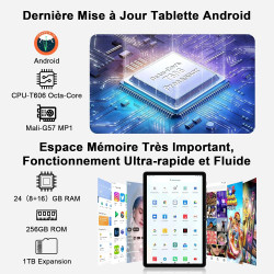 2026 nouvelle tablette android tablette 11 pouces avec 256go rom(2to tf), 24 go ram, octa-core, 2.0ghz, 5g wifi 6, widevine l1, 