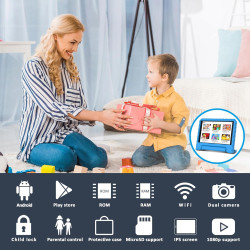 Tablette enfants 8 pouces android tablette avec sufficient ram + rom(tf 2to), très longue enduranceavec gms certified, wifi, ble