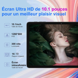 Android tablette 10 pouces gemini ai, tactile 22go ram+128go rom(tf 2to),8000mah 5g+2.4g wifi 6, octa-core, 2.0 ghz, widevine l1