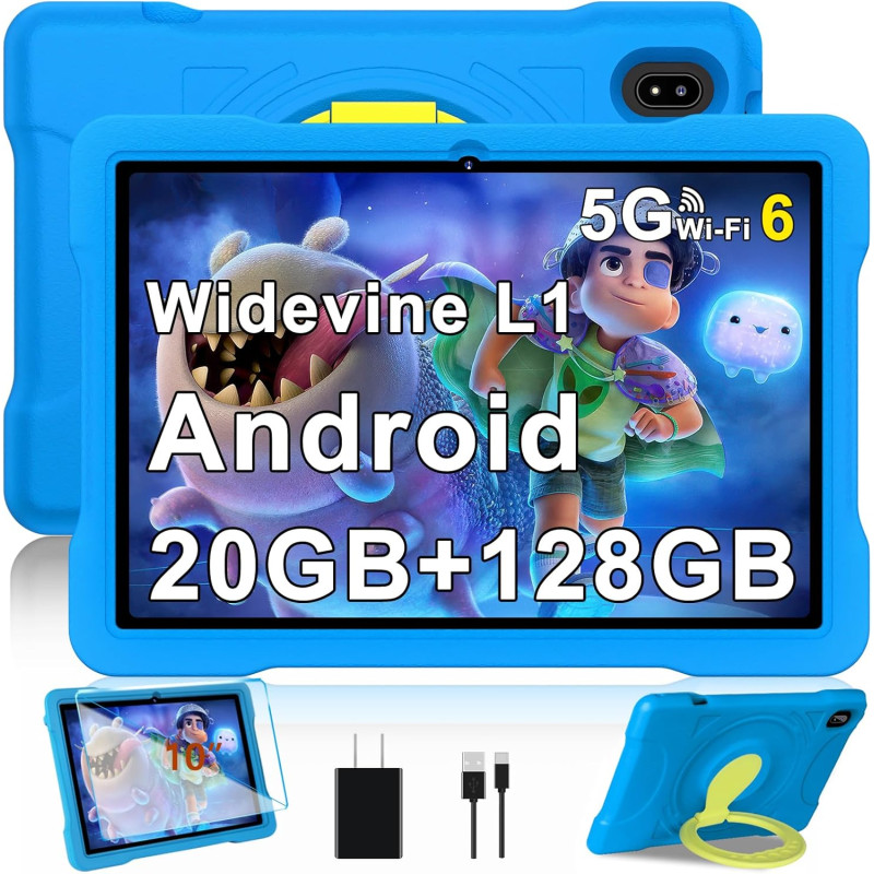 Tablette android avec 20go ram + 128go rom(tf/2to),tablettes 10 pouces avec octa-core, 6000mah, 5g/2.4g wifi 6, widevine l1, gms
