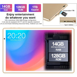 Tablette 10 pouces tablette android gemini ai tactile avec 14go ram + 128go rom(tf/2to) octa-core 2.0 ghz丨 5g wifi 6+bleutooth 5