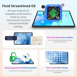 TECLAST P50T Android 16 Tablette 11 Pouces Gemini AI, 90Hz Écran, 2.0GHz Octa Core, 2.4G+5G WiFi, 7000mAh, 12Go RAM+128Go ROM(TF