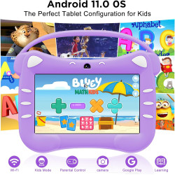 ascrecem Tablette pour Enfant 7 Pouces Android Tablette Enfants avec WiFi Cntrôle Parental Double Caméra Étui de Sécurité 2 Go d