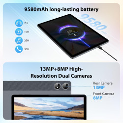 2k tablette 11 pouces, 36gb ram+512gb rom (2tb tf), android 15, 4g sim lte+5g wifi, octa-core, 2000 * 1200, 9580mah, 13mp+8mp, w